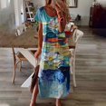 thumbnail image 1 of SMihono Robe Maxi Bohème d'Été pour Femmes Grande Taille Mode Femmes Été Décontracté Manches Courtes Col en V Robe Imprimée Florale Robe de Plage, 1 of 5