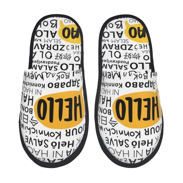 Fotbe Hello Pantuflas Peludas para Mujer con Estampado, Zapatillas de Peluche, Zapatos de Invierno para Casa, Uso Interior y Exterior-Large