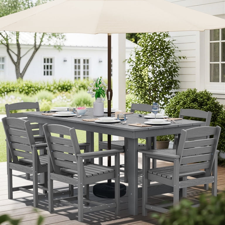 Serwall Outdoor Dining Chair Set of 2, Grey HDPE photo 8