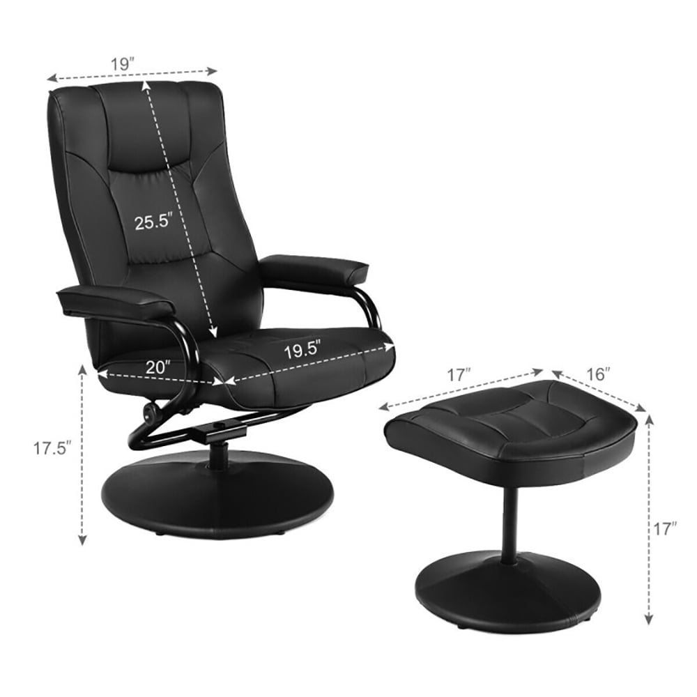 Finihen Swivel Recliner Chair, Swivel Lounge Chair Recliner with Ottoman, for Living Room, Bedroom, Black