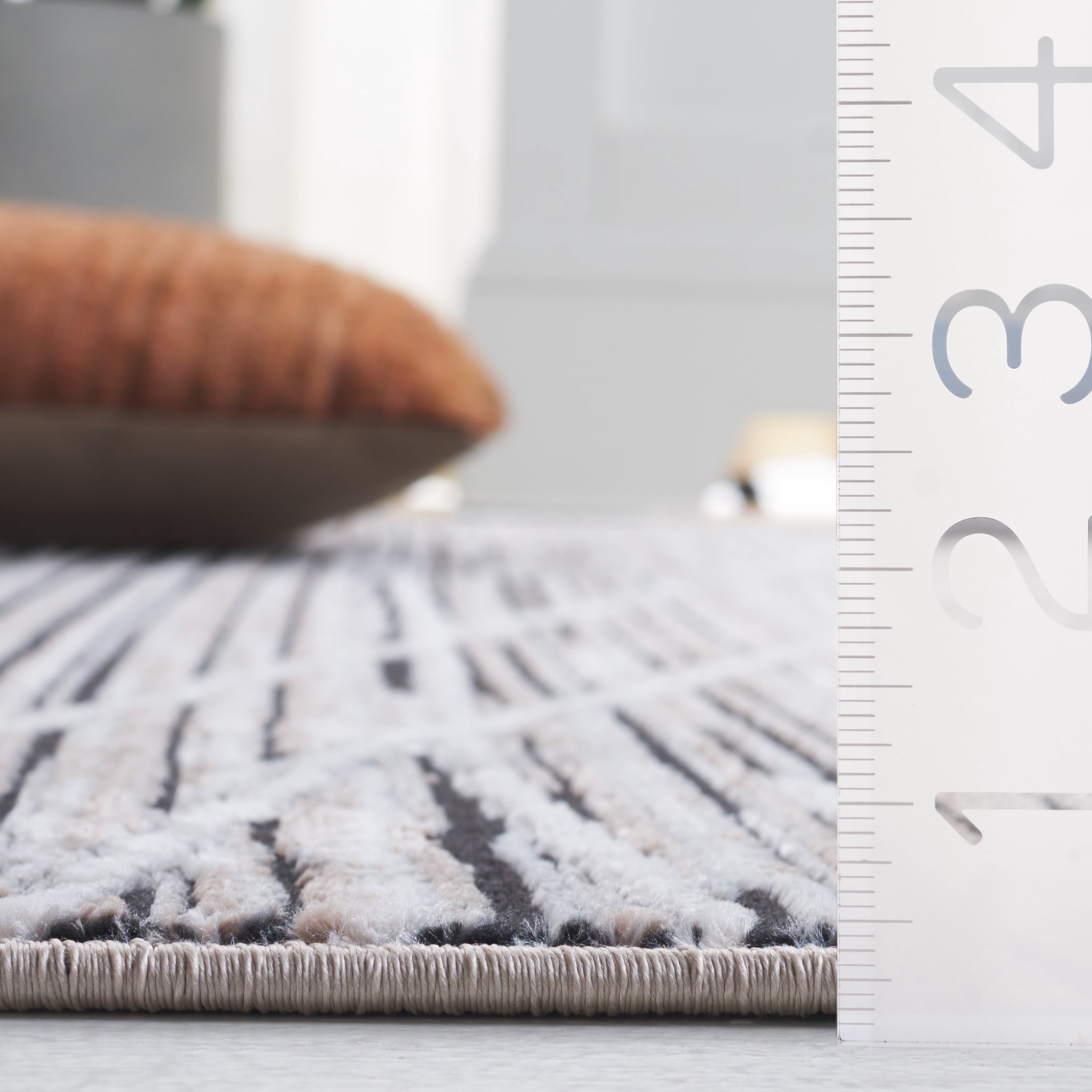Safavieh Mila Anselmo Geometric Striped Polyester Area Rug, Beige/Ivory Black, 6'7" x 6'7" Square
