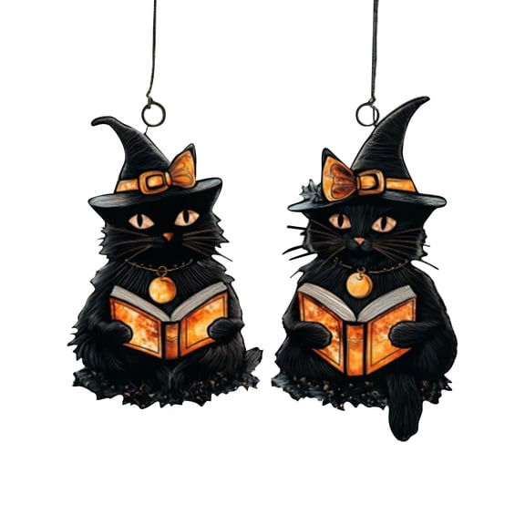 Gothic Hanging Handmade Charm Ornament for Home Wall Car Decoration Reflective Acrylic Cat Motif Display