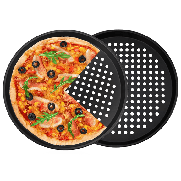 2 Pcs 12 Inch Pizza Pan Pizza Tray for Oven Non Stick Baking Pizza Tray Stainless Steel for Oven with Holes