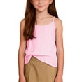 thumbnail image 2 of Miluxas Girls Striped Tank Tops Sleeveless Shirts Cotton Linen Crop Babydoll Top Pink 9 Years(140), 2 of 9