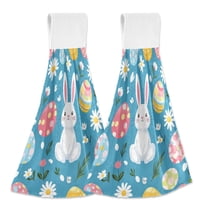 Yayeee Kitchen Hanging Hand Towels Set of 2 with Loop Bathroom Absorbent Tie Towel, Blue Easter Bunny