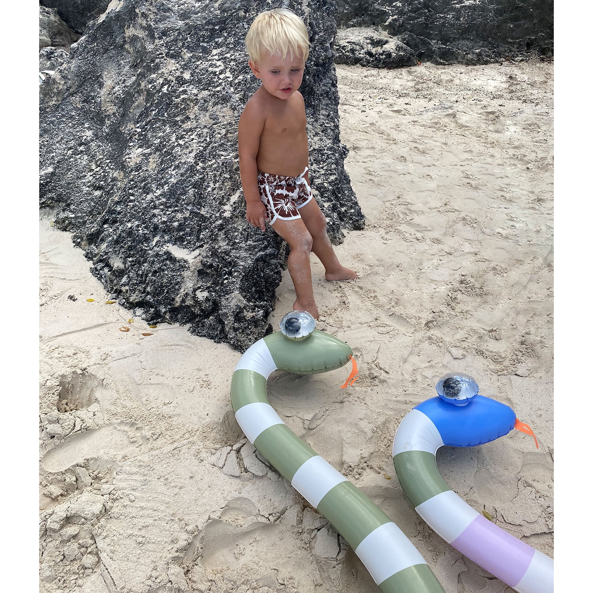 Sunnylife: Kids Inflatable Noodles - Into the Wild Snakes - 2pk Shaped Pool Floats, Water Play Toy, Lounge Ride-Ons, 3D Googly Eyes, Blue-Green-Yellow