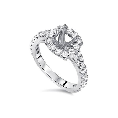 Diamond Ring Mounting - 1ct Diamond Ring Cushion Halo Setting 14K White Gold Semi Mount