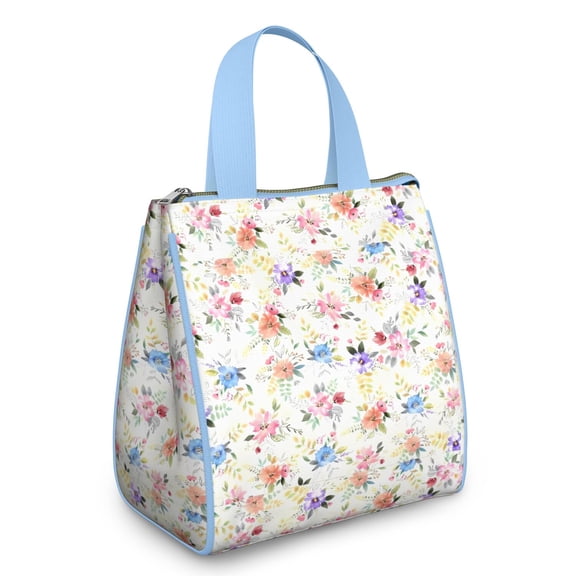 Pioneer Flower Floral Print Pattern Insulated Lunch Bag for Women & Adults,Large Portable Soft Cooler Lunch Bag,Thermal Food Storage Tote with Pearl Cotton,8.66L,8.75x5.75x9.5 Inch