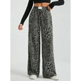 thumbnail image 6 of Women'S Plaid Leopard Print Straight Leg Pants Elastic Waist Y2K Trousers Bottoms with Pockets Leopard Black XL, 6 of 8
