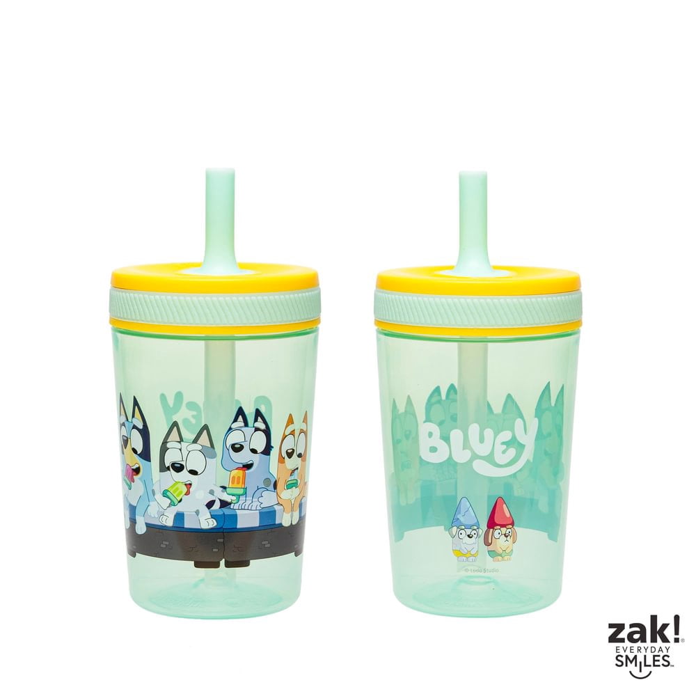 Zak Designs Bluey Kelso Toddler Cups For Travel or At Home, 15oz 2-Pack Durable Plastic Sippy Cups With Leak-Proof Design is Perfect For Kids (Bluey & Friends)