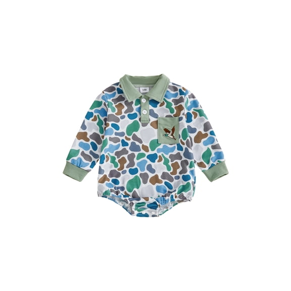 BemeyourBBs Baby Boy Girl Duck Hunting Clothes Camo Embroidery Mallard Duck Animal Sweatshirt Bubble Romper Long Sleeve Bodysuit Cute Newborn Fall Winter Outfit