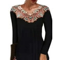 thumbnail image 3 of FASHIONWT Women Plus Size Printing Ethnic A-Line Floral O-Neck Knee Length Long Sleeve Dress, 3 of 4