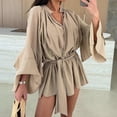 thumbnail image 1 of TaTaai Women's V-Neck Long Sleeve Flared Sleeve Irregular Hem Tie Waist Loose Dress Lightweight Breathable Casual Dress for Vacation Outings Gift, 1 of 6