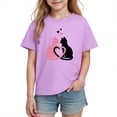 thumbnail image 2 of Girls Cat Heart Graphic Tee Purple Kids Valentine T-Shirt Soft Cotton Short Sleeve Crewneck Cute Animal Top,Size 4 T, 2 of 9