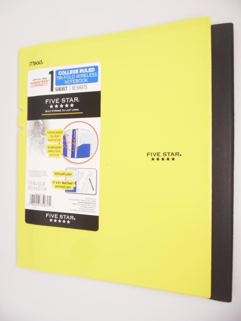 Mead Five Star 1 Subject College Ruled TriFold Wireless Notebook 80 Sht Yellow