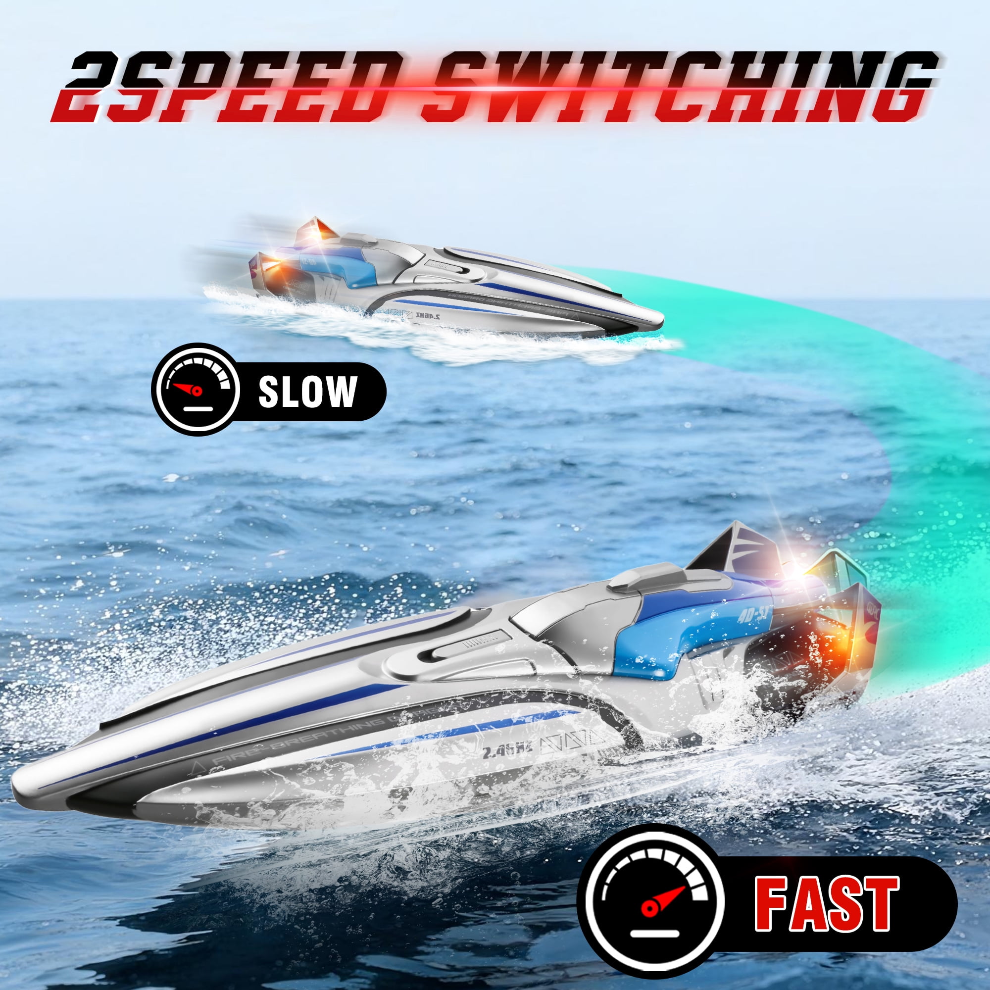 Remote Control Boat, 15KM/H Fast RC Boat with 2 Rechargeable Batteries, Pool Toys Water Toys for Boys & Girls