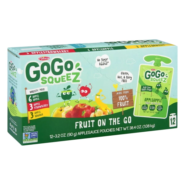 GoGo squeeZ Assorted Flavors Applesauce, 3.2 oz, 12 count
