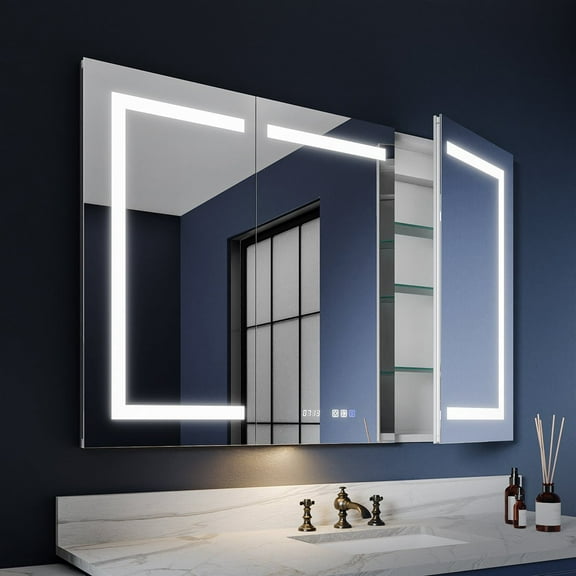 Boost-M2 48" W x 32" H LED Lighted Recessed Medicine Cabinets with Mirror - Surface or Recessed Installation