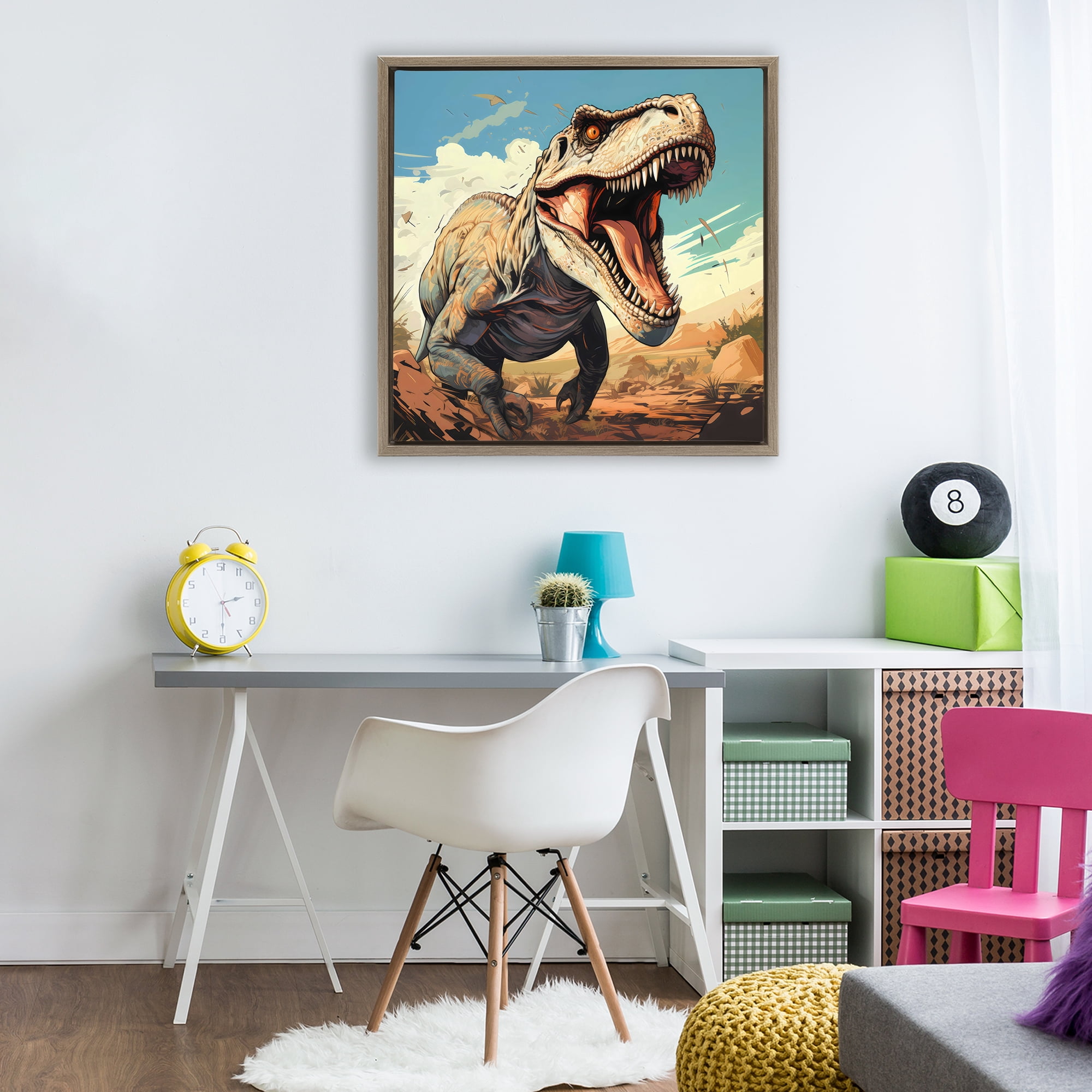 Stupell Industries Velociraptor Desert Sunset Brown Framed Floater Canvas Wall Art, design by Creative Studio
