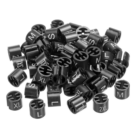 Uxcell Clothes Hanger Marker S/M/L/XL/2XL/3XL Size Fit Hanger Rod for Garment Color Coding Black, Pack of 180