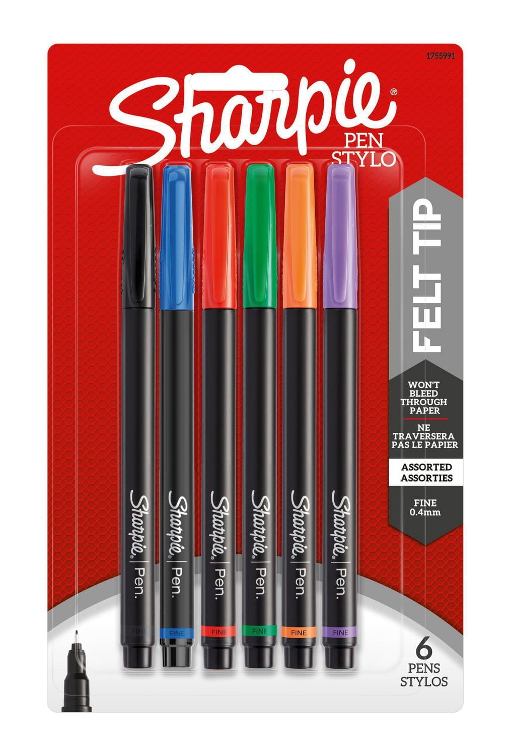 Sharpie Pens, Felt Tip, Fine Point (0.4 mm), Assorted Colours
