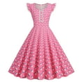 thumbnail image 2 of Brglopf 1950s Retro Rockabilly for Women Sleeveless Lace V-Neck Vintage Cocktail Party Dress Polka Dot A-Line Swing Tea Dresses Pink M, 2 of 7