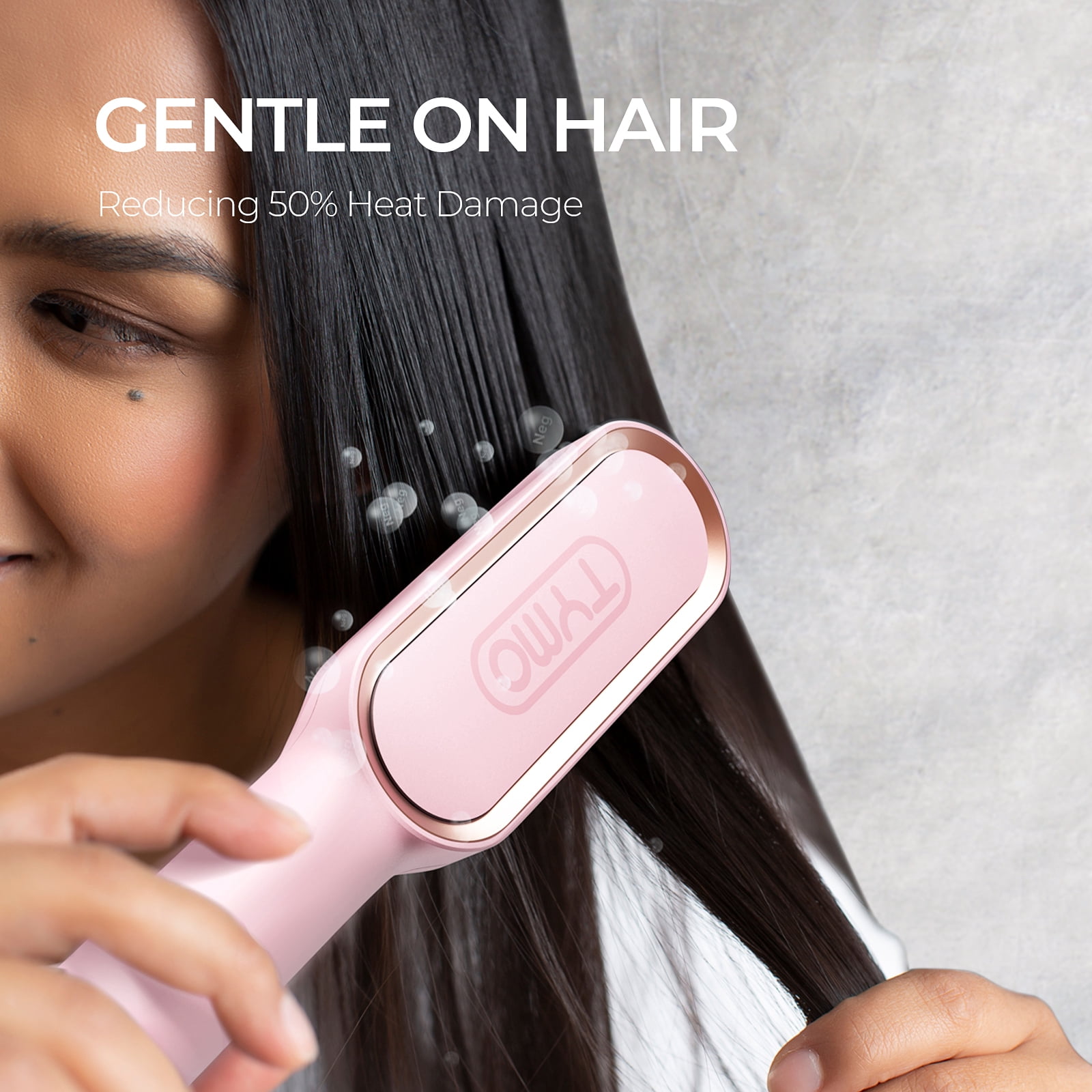 TYMO Ring Hair Straightener Brush, Hair Straightening Iron with Built-in Comb, Anti-Scald & Dual Voltage, Pink