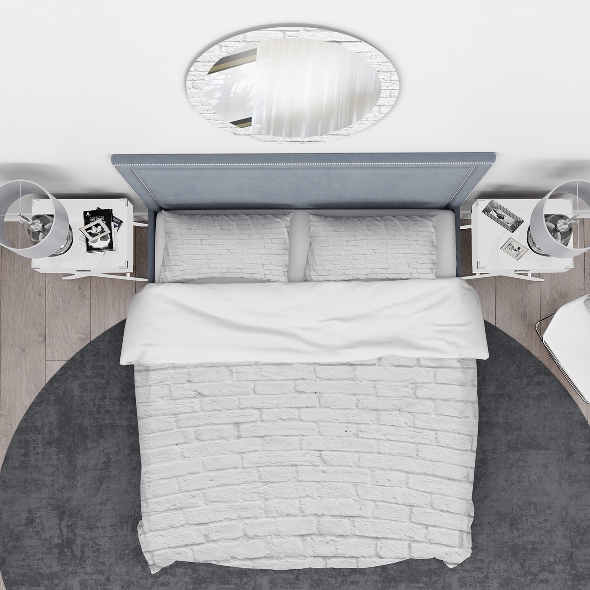 Designart 'White brick wall' Abstract Duvet Cover Set