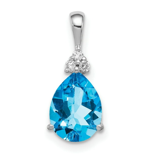 925 Sterling Silver Rhodium Diamond and Lght Topaze Bleue Pendentif en Forme de Larme