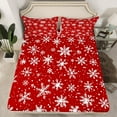 thumbnail image 2 of Manfei Red Cartoon Snowflake Twin Sheet Sets for Teen, Winter Snow Twin Fitted Sheet, Western Christmas Festival Flat Sheet, Breathable Home Decor, 3pcs, 2 of 7