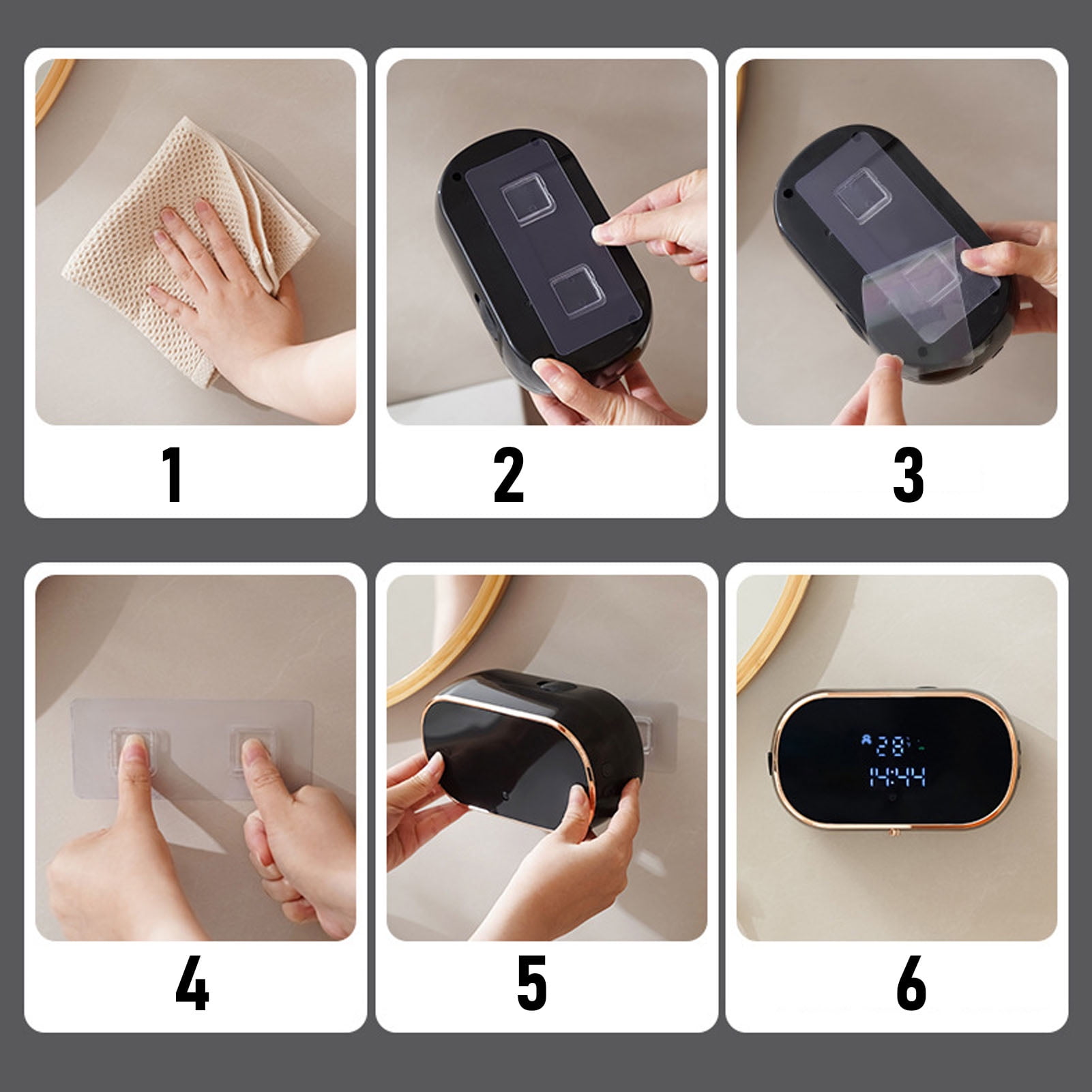 BIMZUC Automatic Soap Dispenser 350ml, Wall Mount Touchless Foam Soap Dispenser, USB Rechargeable with Adhesive for Kitchen & Bathroom, Black