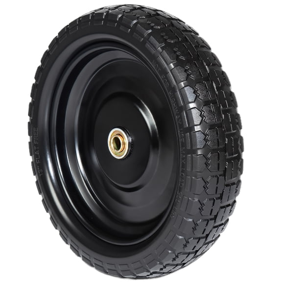 13 Inch 4.00-6 Flat Free Solid Rubber Tire, Replacement Wheel with 5/8" Bearing and 2.2" Offset Hub for Utility Cart, Dolly & Wagon (Black Rubber)