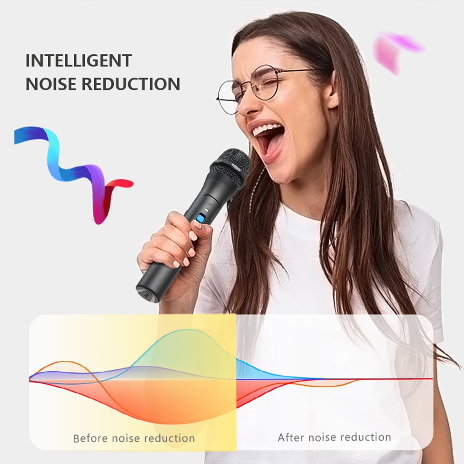 VHF Wireless Microphone, 2/1Pcs Universal Handheld Wireless Microphone, Portable Dynamic Mic with 3.5mm to 6.35mm Receiver for Karaoke/Business Meeting, Sing, Speech