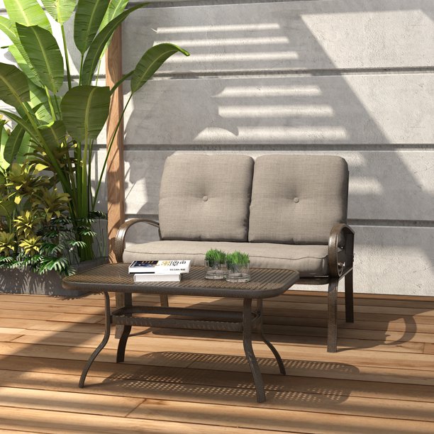 Cloud Mountain Patio Loveseat Outdoor 2 Pcs Loveseat Furniture Set Garden Patio Love Seat Bench Sofa With Cushions Walmart Com Walmart Com