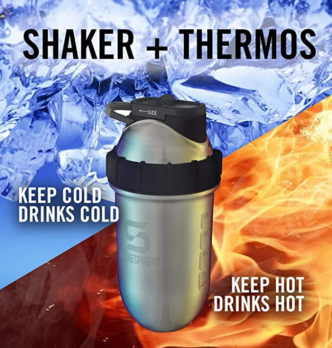 Protein Shaker Bottle Keeps Hot Drinks HOT & Cold Dri Shakesphere Tumbler Steel 