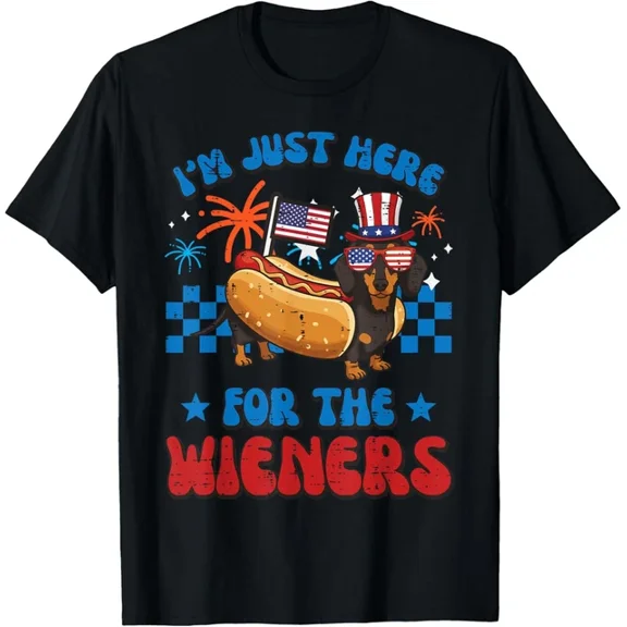 Hot Trending T-Shirt With 4Th Of July Dog Here For Wieners Dachshund Hotdog Men Women T Shirt Funny Gift I Design Preview Only