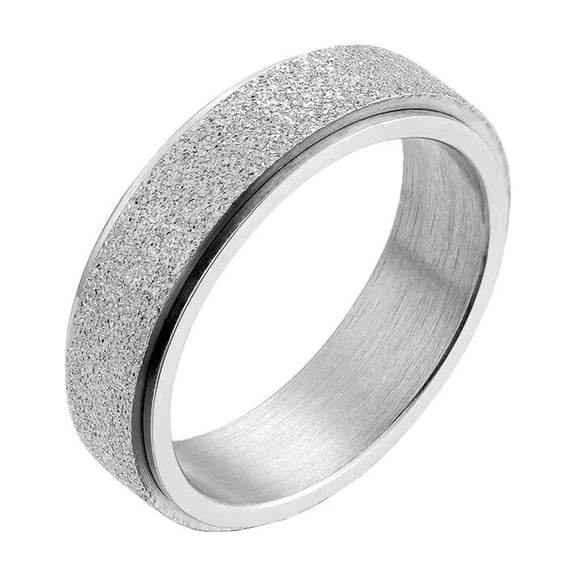PAMTIER Women's Men's Stainless Steel 6MM Sandblast Finish Worry Rotatable Lucky Ring Simple Stress Relieving Fidget Wedding Band Silver Size 4