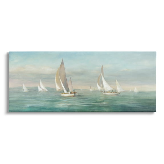 Stupell Industries Sailboat Fleet Ocean Waves Transportation Painting Gallery Wrapped Canvas Print Wall Art, 24 x 10
