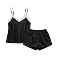 thumbnail image 5 of Satin Silk Pajamas for Women V Neck Lace Trim Spaghetti Strap Cami Top and Shorts Set 2 Piece Summer Sleepwear Pjs, L, 5 of 8