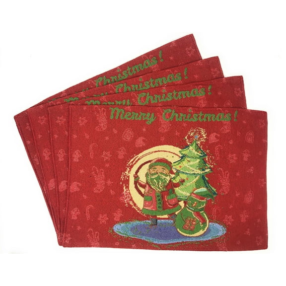 DaDa Bedding Set of 4-Pieces Red Santa Claus Christmas Tapestry Placemats 13” x 19” (17615)