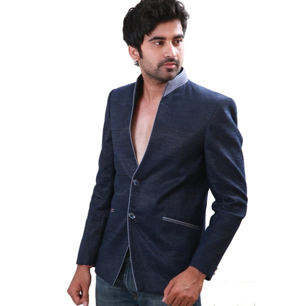 Stylish High Neck Blue Blazer for Men. This product is custom made to order