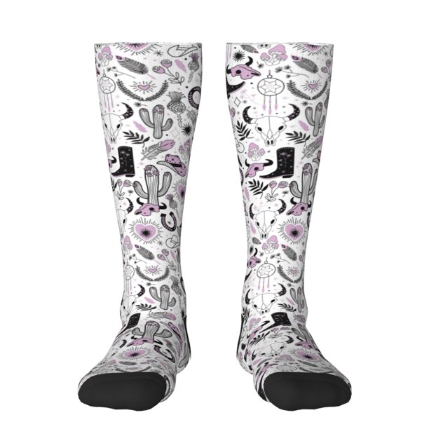 Fotbe Cowboy Calcetas Divertidas Estampadas para Hombre y Mujer, Calcetas de Algodón hasta la Rodilla para Caminar, Correr, Enfermería y Embarazo