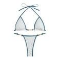 thumbnail image 2 of 1 Set Women Bikini Set Contrast Color Three-point Exposed Backless Halter Neck Swimming Lace Up Faux Pearl Lady Swimsuit Water Sports Clothes, 2 of 7