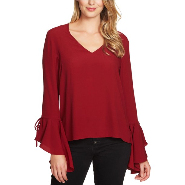 1.STATE Blusa sin mangas con mangas en cascada para mujer, rojo, grande