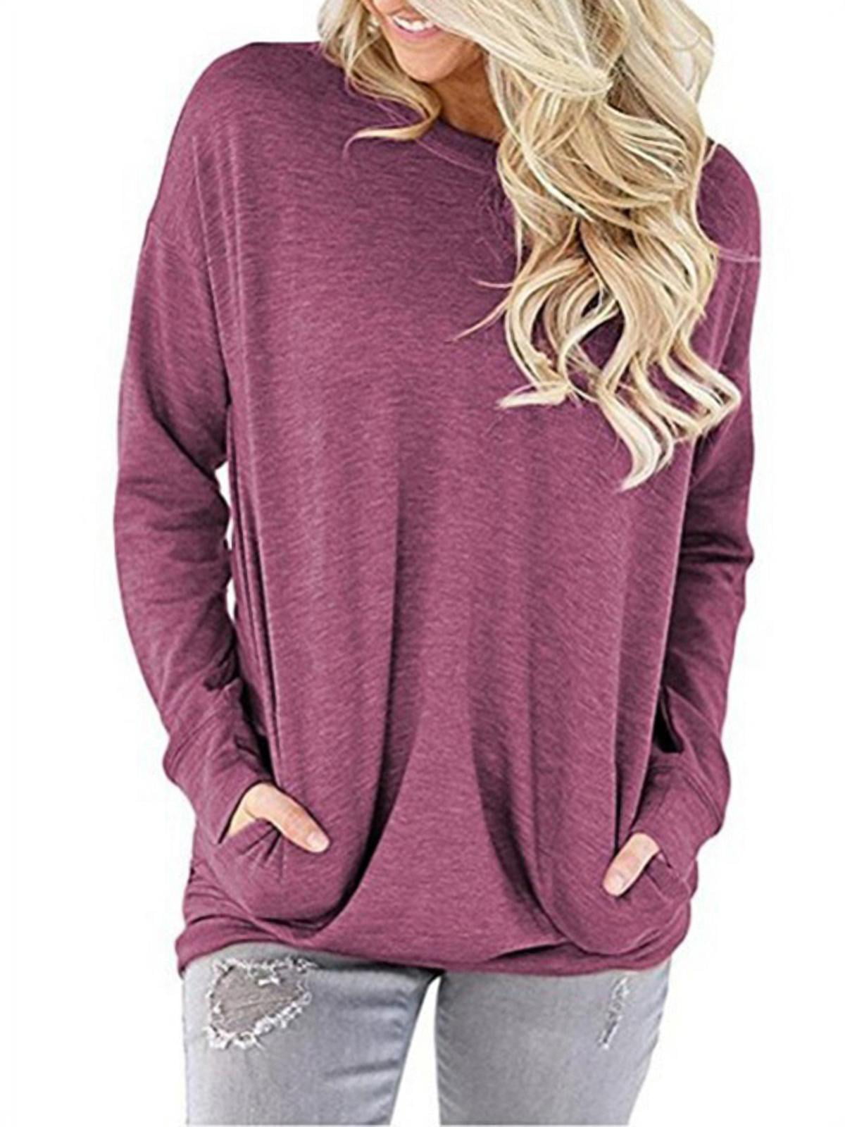Hoodies for Women FAPIZI Women Casual V Neck Long Sleeve Button Solid Color Sweatshirts Pullover Tunic Top with Pocket 
