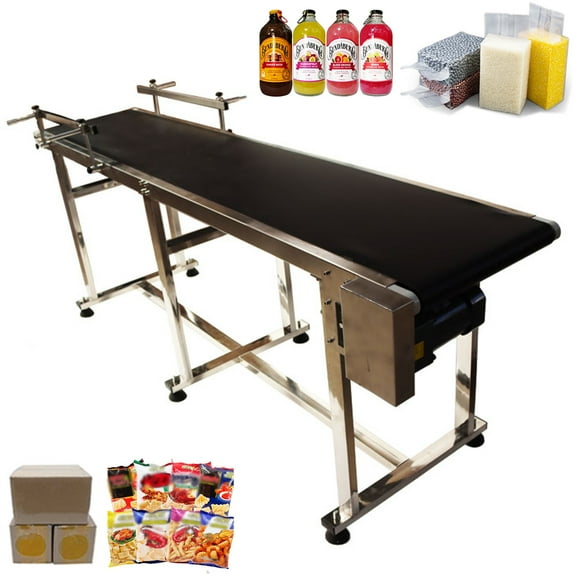 TECHTONGDA Belt Conveyor 82.6"*15.7" Black PVC Belt Conveyor Systems With Double Guardrail