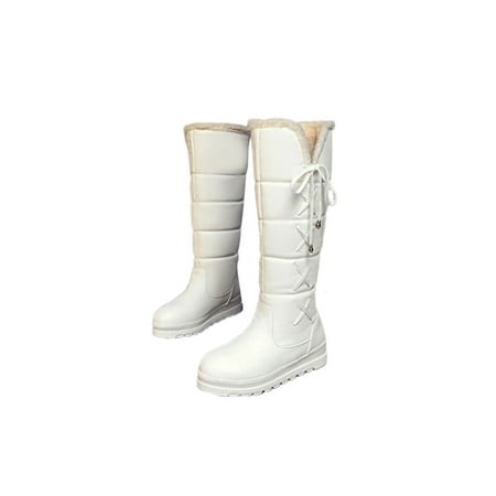 

Ritualay Womens Waterproof Boot Faux Fur Snow Boots Slip On Winter Shoes Fashion Non Warm Shoe Walking Cold Weather Knee High White 8