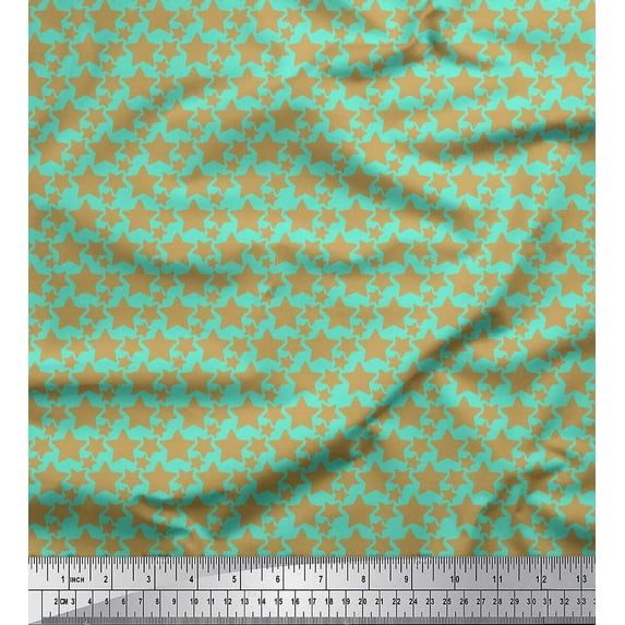 Soimoi Green Rayon Fabric Brown Star Printed Fabric 1 Yard 56 Inch Wide