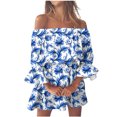 thumbnail image 2 of CALAFEBILA Womens Dresses Summer Off-the-Shoulder Off-the-Shoulder Floral Mini Sun Dress Puff Sleeve Short Junior Dresses, 2 of 4