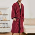 thumbnail image 4 of Mens Robes Long Sleeve Open Front Pajamas Bathrobes with Pockets and Belt Casual Color Block Soft Long-Length Sleepwear Homewear Bath Robe, 4 of 8